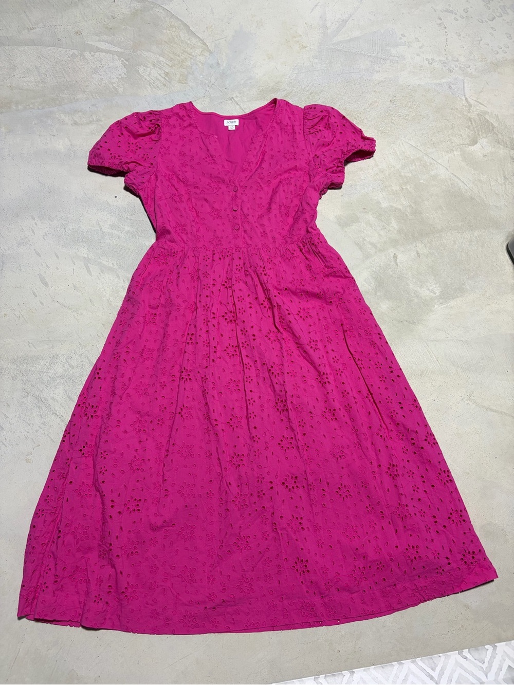 J. Crew women’s Fuchsia pink Eyelet Dress with Puff Sleeves 10